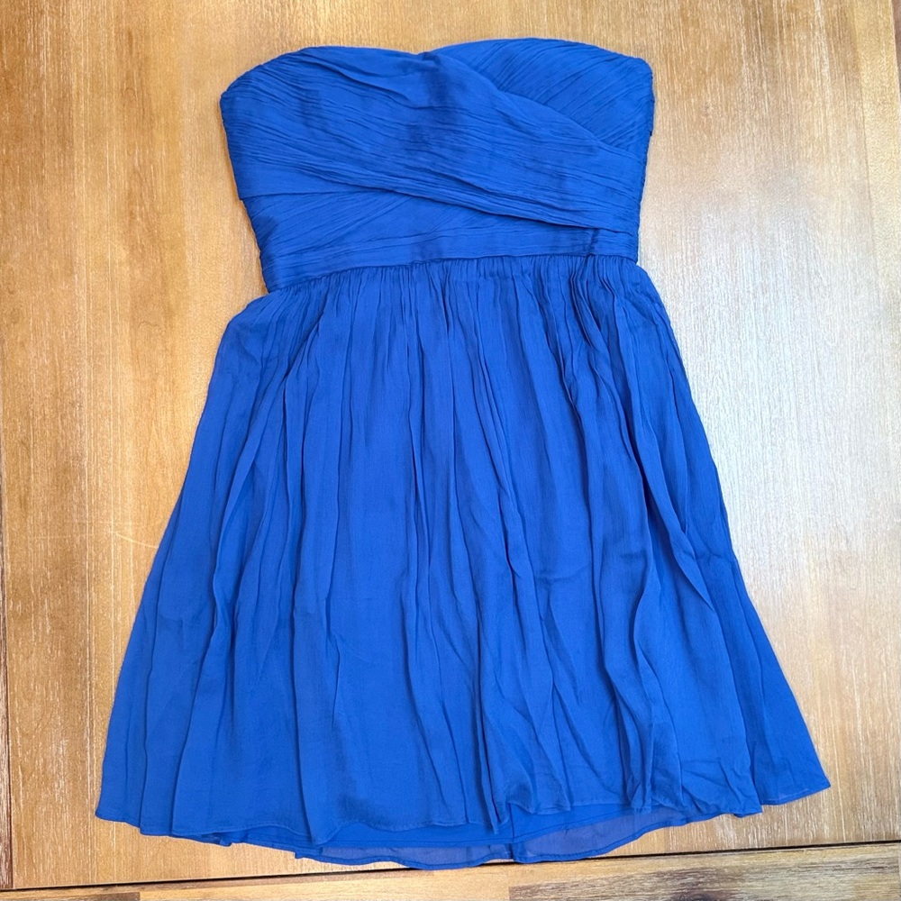 J. Crew Arabelle Crinkle Dress Strapless Blue Silk Chiffon Size 8 *FLAW* - Picture 3 of 10